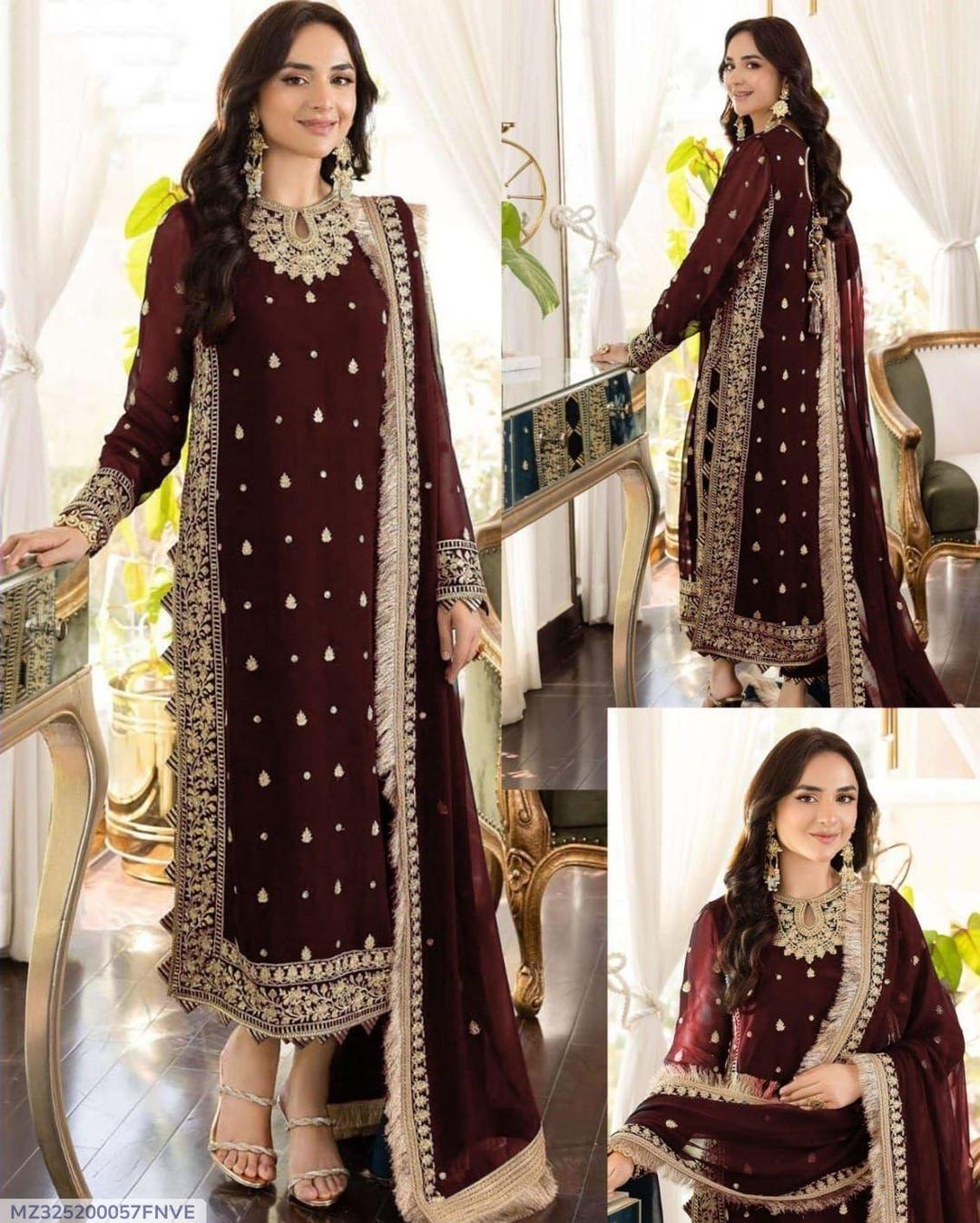 3 Pcs Women's Unstitched Embroidered Suit